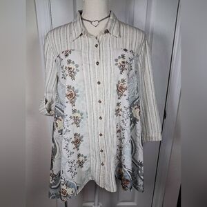 Aratta Silent Journey Women Roll Tab 3/4 Sleeve Asymetrical Blouse Size S  Cream